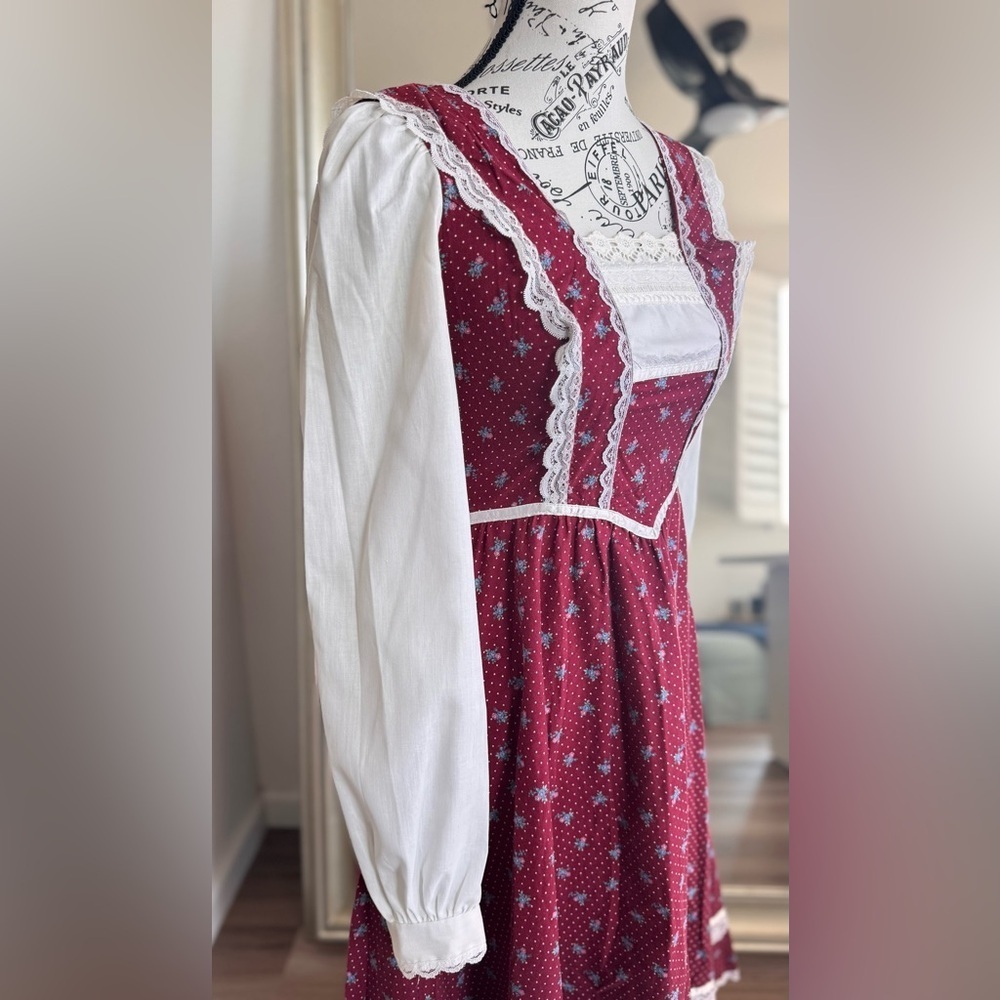 Vintage 70s 80s GUNNE SAX Red Floral Maxi Peasant Prairie Cottage Core Dress - Picture 5 of 15